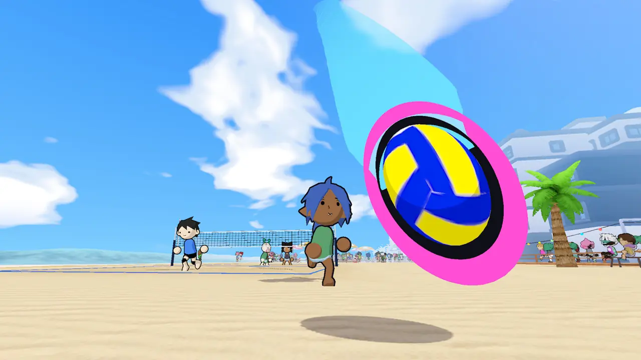 just volleyball beach court with a crowd and a large aim ring